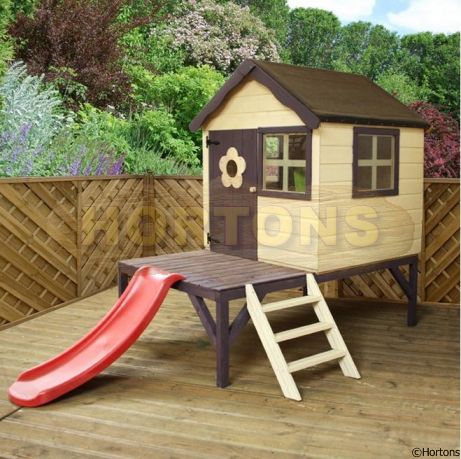 Log Cabin 4ft x 4ft Playhouse With Tower and Slide