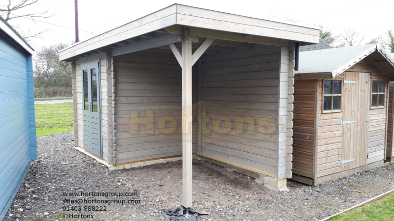 Log Cabin 5x2m pent log cabin with canopy